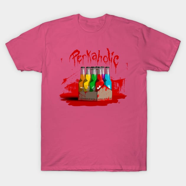 Zombie 8-Pack Bloodied Perkaholic on Soft Pink T-Shirt by LANStudios